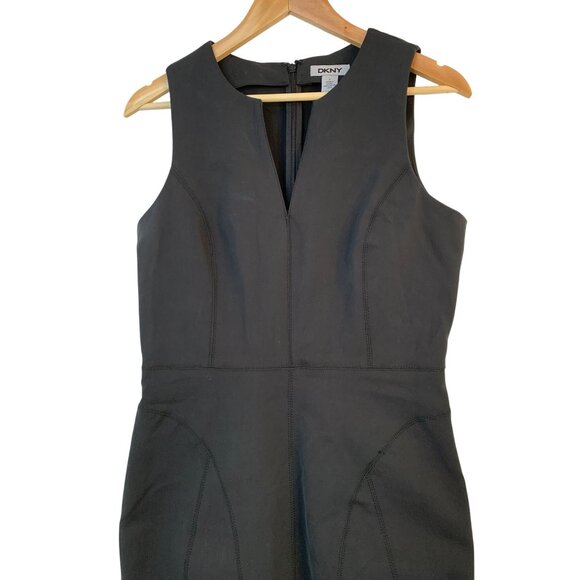 DKNY Black Sleeveless Bodycon Sheath Dress Size 8 Scuba Rear Zipper RY10399 - Picture 3 of 10